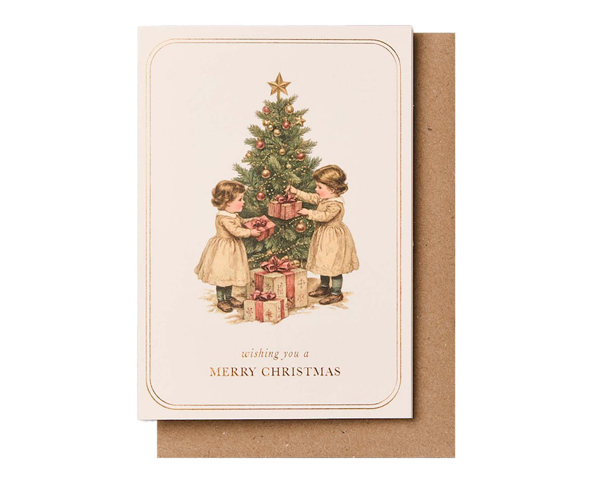 Vintage Christmas Tree Gold Foiled Christmas card