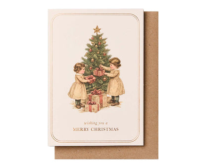 Vintage Christmas Tree Gold Foiled Christmas card