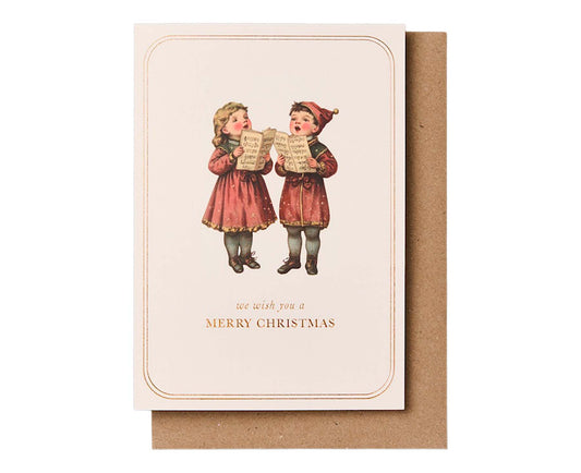 Vintage Carol Singers Gold Foiled Christmas card