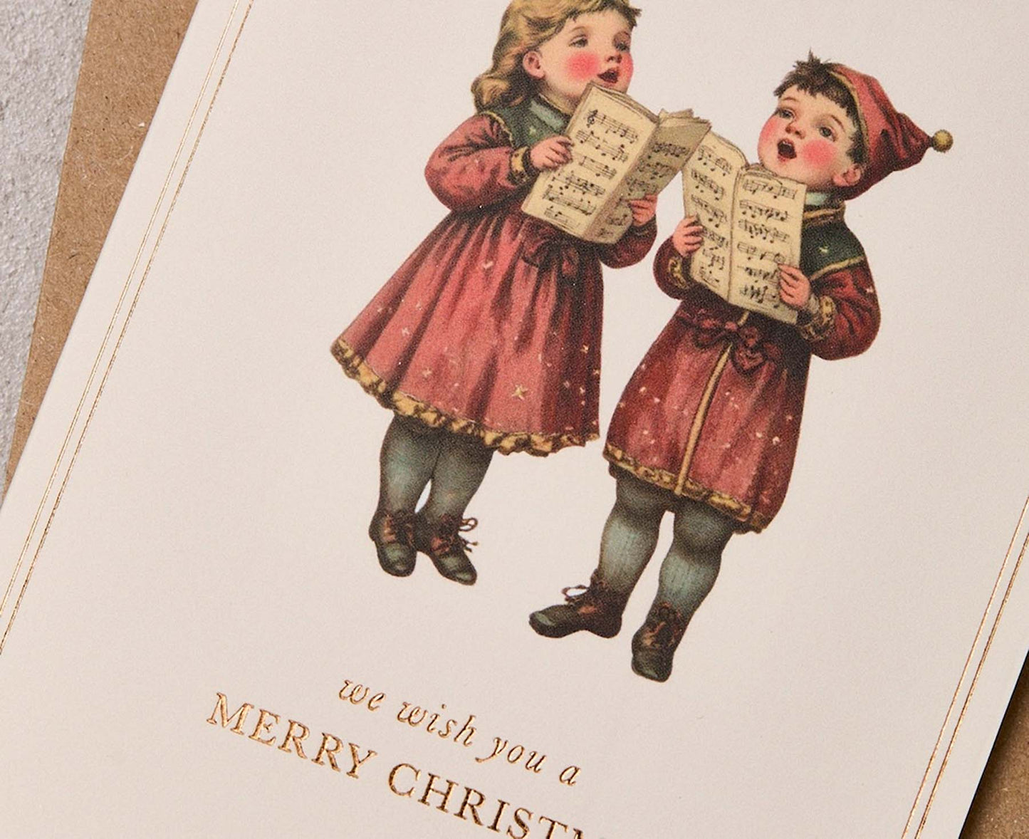 Vintage Carol Singers Gold Foiled Christmas card