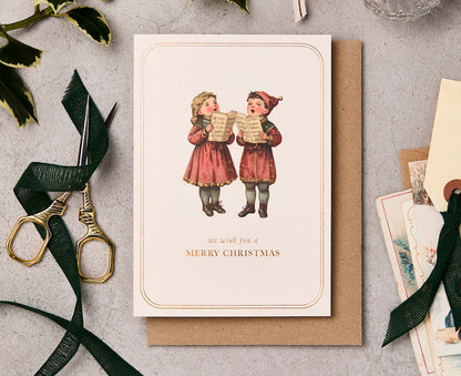Vintage Carol Singers Gold Foiled Christmas card