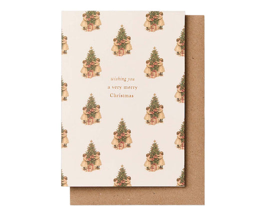 Vintage Christmas Trees Gold Foiled Christmas card