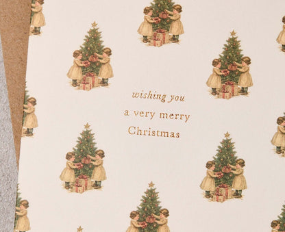 Vintage Christmas Trees Gold Foiled Christmas card