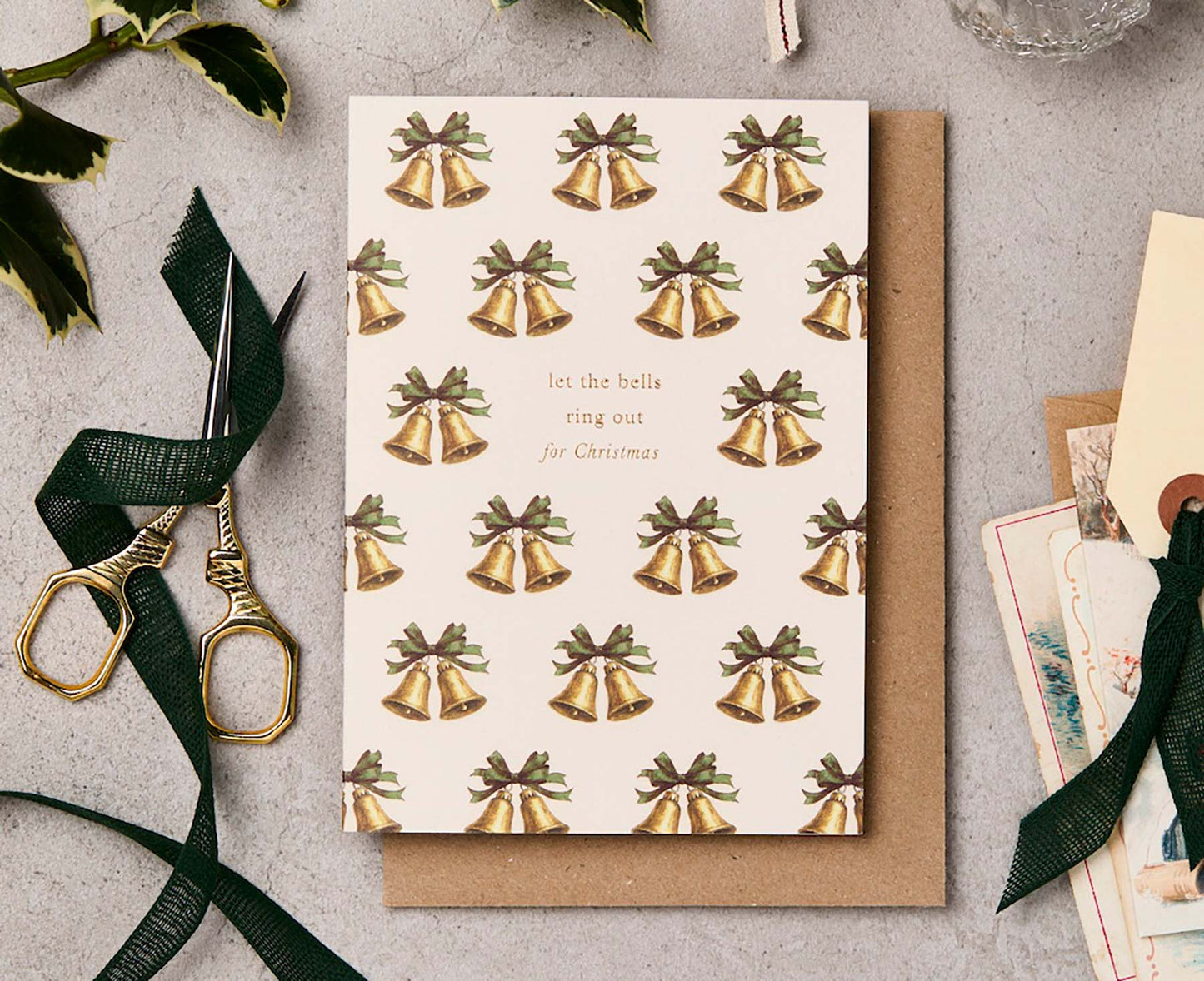 Vintage Bells Gold Foiled Christmas card