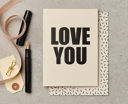 Handprinted Love You Bold Type Valentines / Anniversary Card