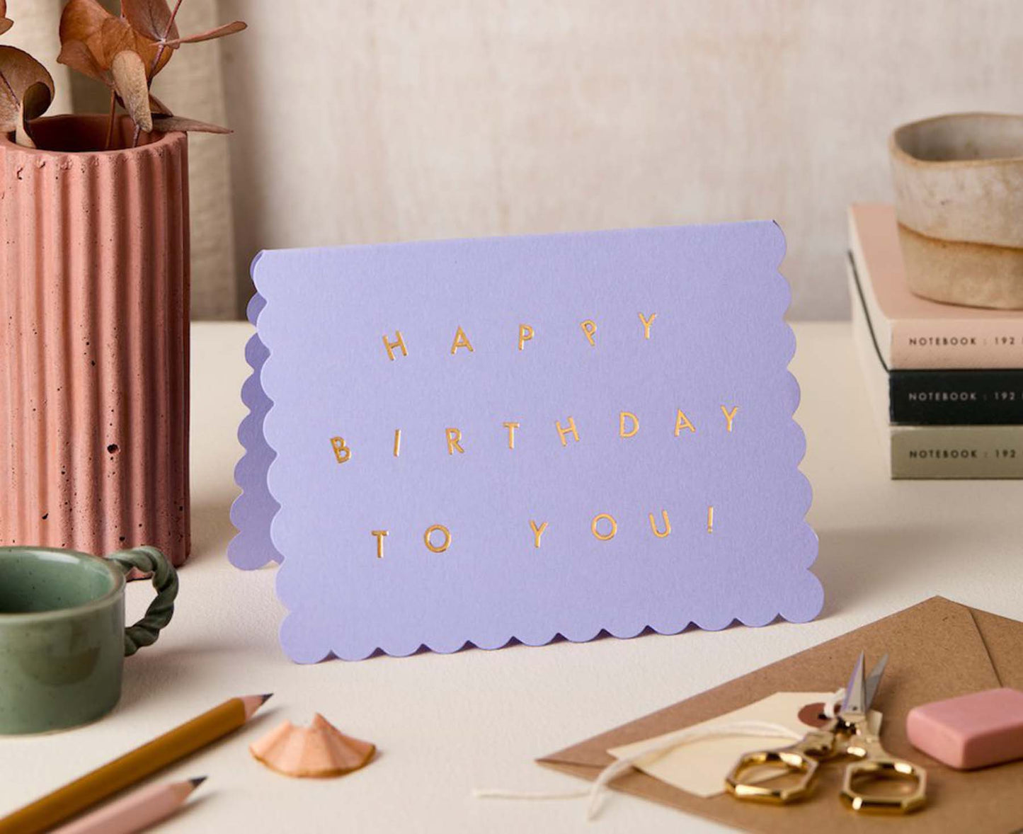 Scallop Gold Foiled Lavender Birthday Card
