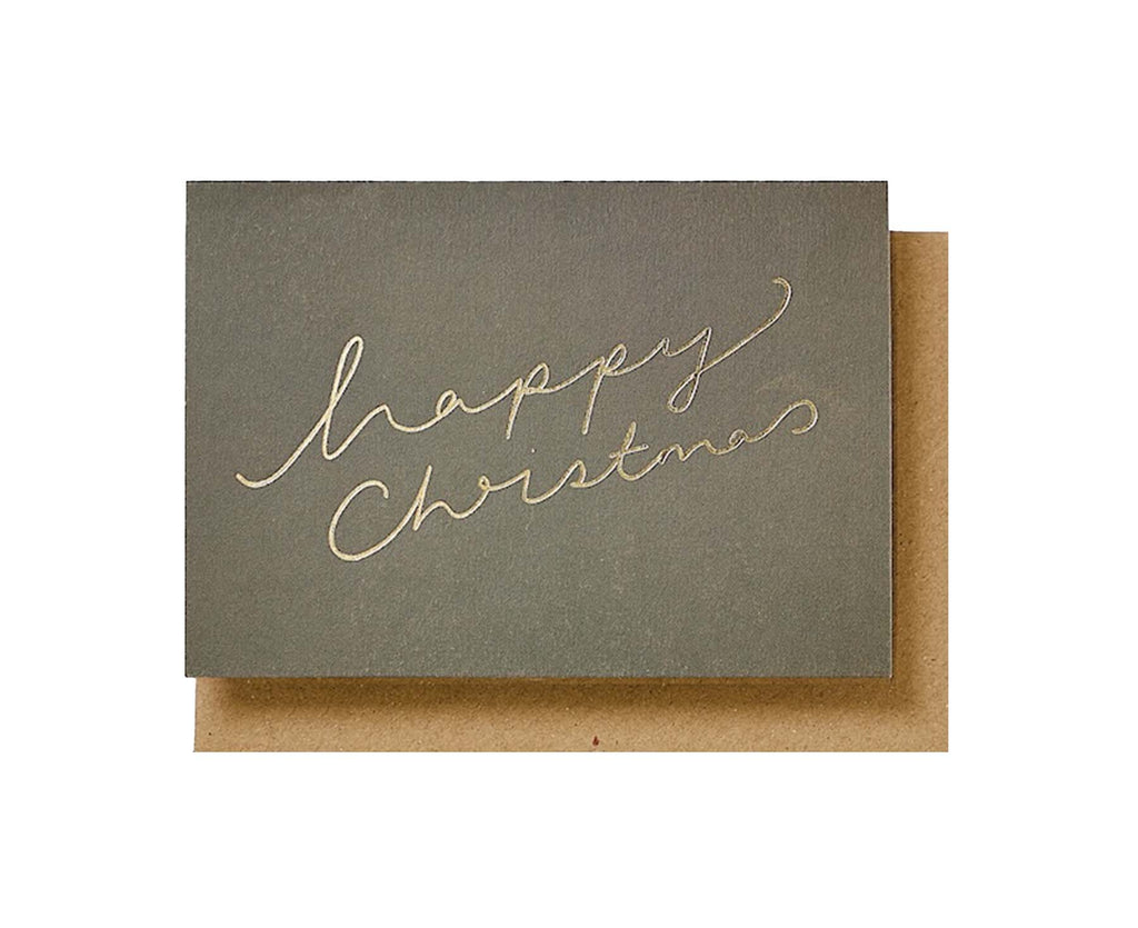 Warm Green Happy Christmas Gold Foiled Christmas card