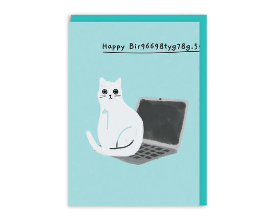 Happy Bir9669.. Cat on Laptop Birthday Card