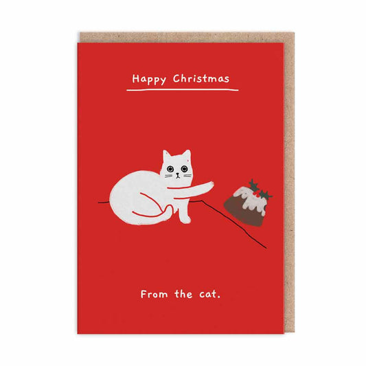 Christmas Pudding Cat Christmas Card
