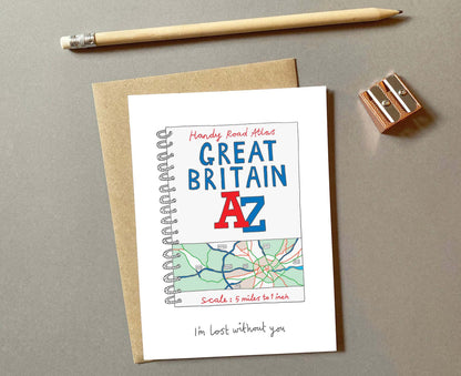 UK Map I'm Lost Without You Anniversary / Thank You / Valentine's Card