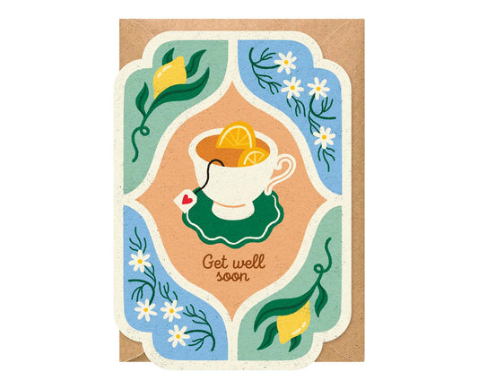 Lemon Tea Shaped Get Well Soon Card