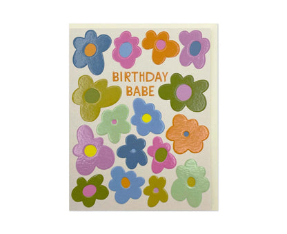 Birthday Babe Flowers embossed mini birthday card