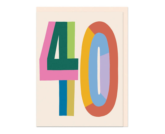 Bold Colourful 40 embossed mini 40th Birthday Card