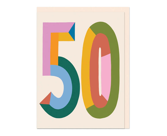 Bold Colourful 50 embossed mini 50th Birthday Card