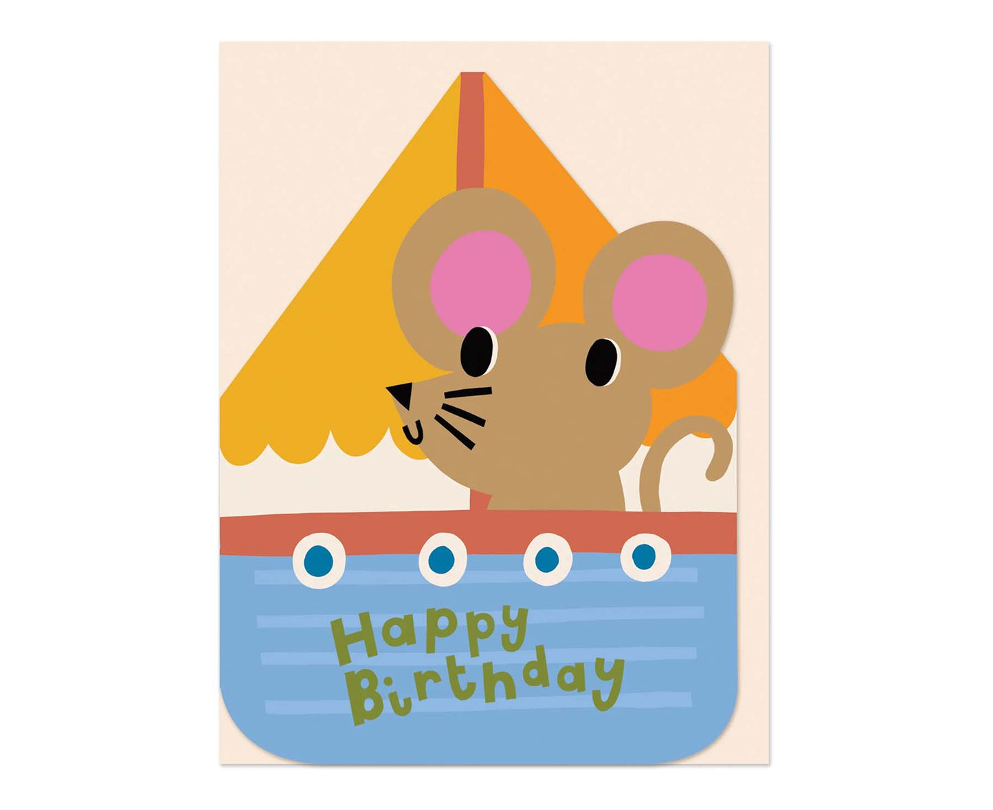 Mouse in a Sail Boat Cutout Mini Birthday Card