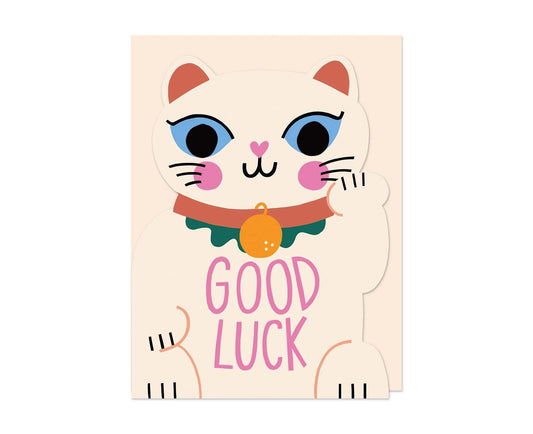 Lucky Cat die-cut mini good luck card