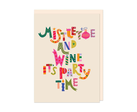 Mistletoe and Wine It's Party Time embossed mini Christmas card