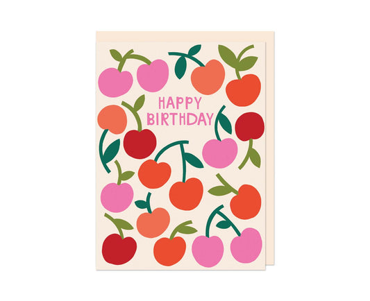 Happy Birthday Cherries embossed mini birthday card