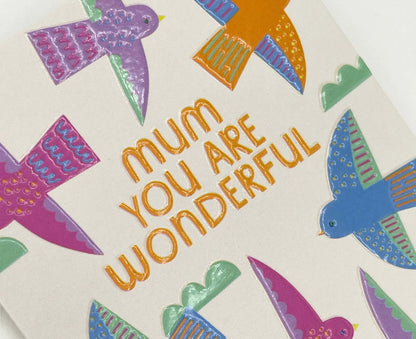 Mum You Are Wonderful Birds embossed mini Mother's Day card