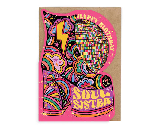 Soul Sister Disco Platform Boots Cutout Birthday Card