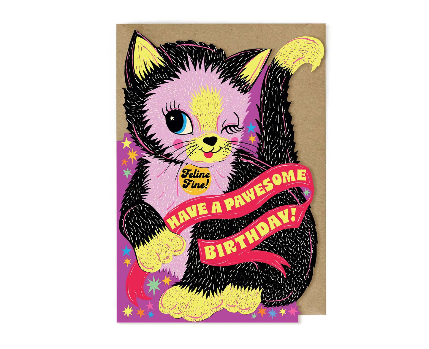Pawesome Birthday Cat Cutout Birthday Card