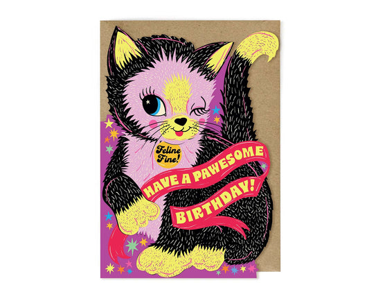 Pawesome Birthday Cat Cutout Birthday Card