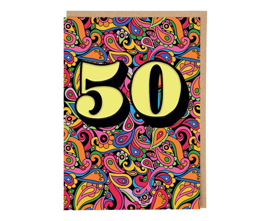 Funky Embossed 50th Birthday Card