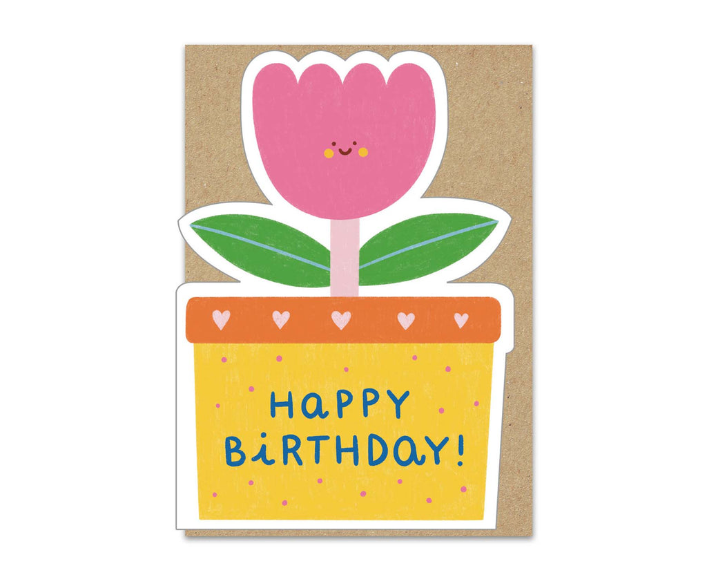 Pink Tulip Die Cut Birthday Card