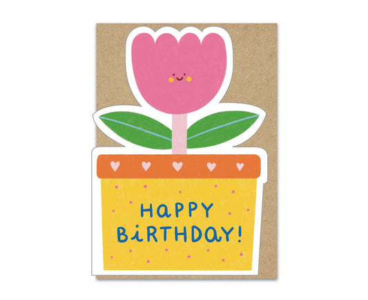 Pink Tulip Die Cut Birthday Card