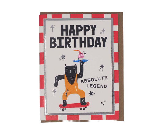 Absolute Legend Skateboarding Cat Foiled Mini Birthday Card
