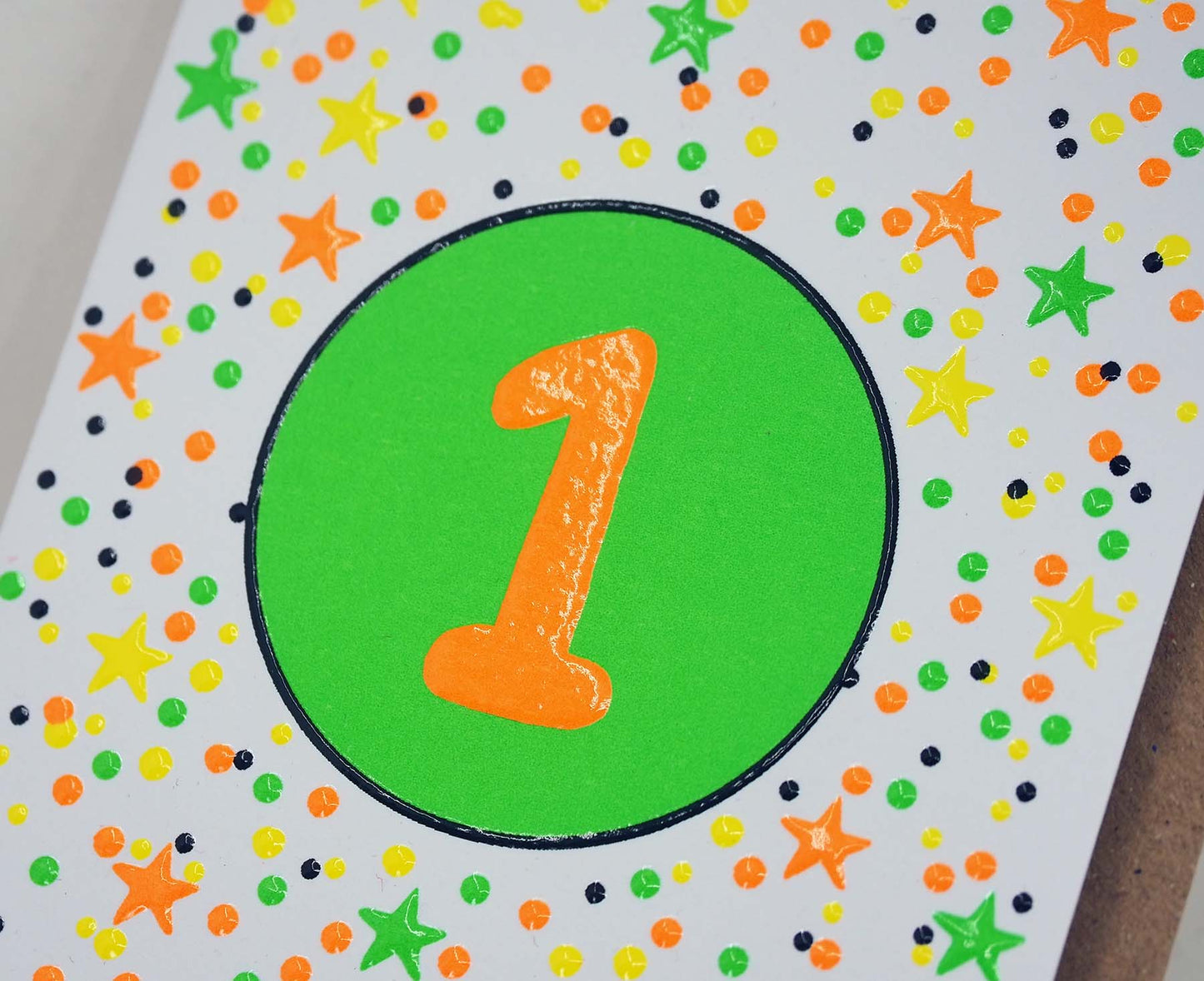 1st Birthday Neon embossed mini card