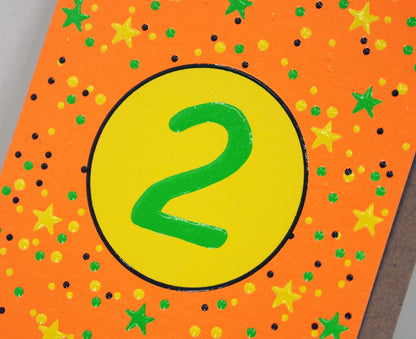 2nd Birthday Neon embossed mini card