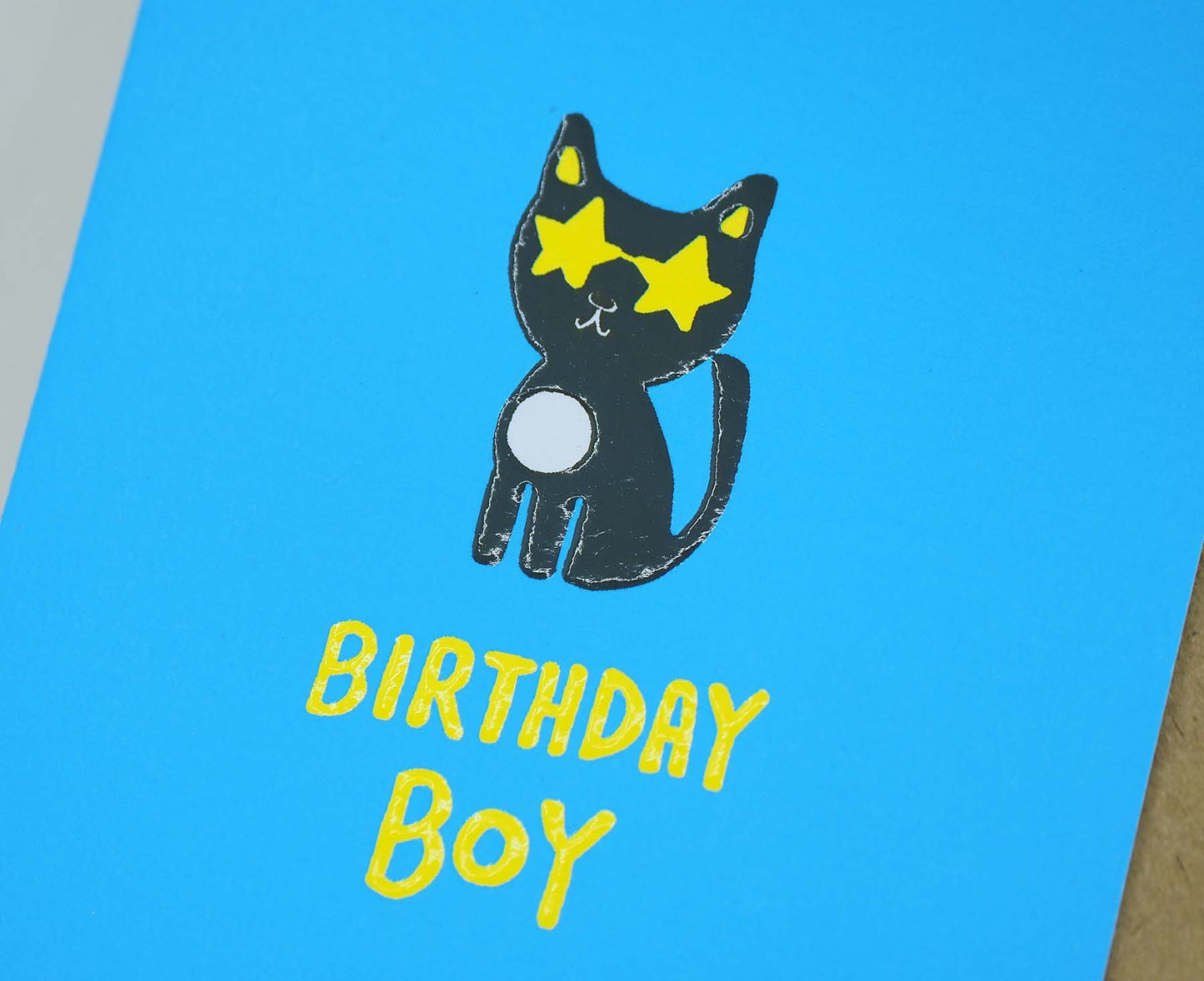 Birthday Boy Cat embossed mini birthday card