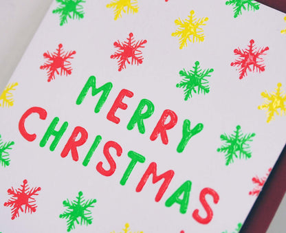 Merry Christmas Snowflakes embossed mini Christmas card