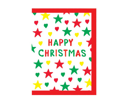 Happy Christmas Stars & Hearts embossed mini Christmas card