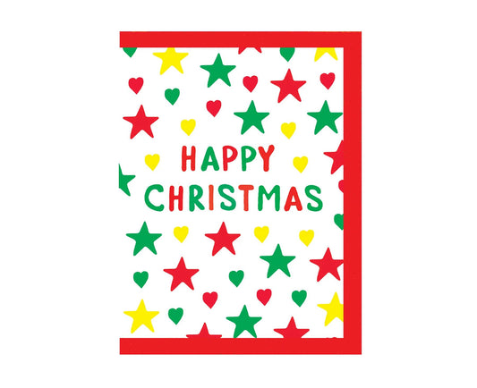 Happy Christmas Stars & Hearts embossed mini Christmas card