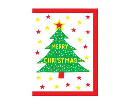 Christmas Tree & Stars embossed mini Christmas card