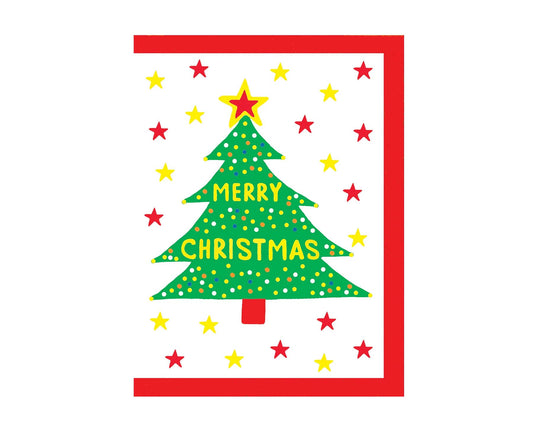 Christmas Tree & Stars embossed mini Christmas card