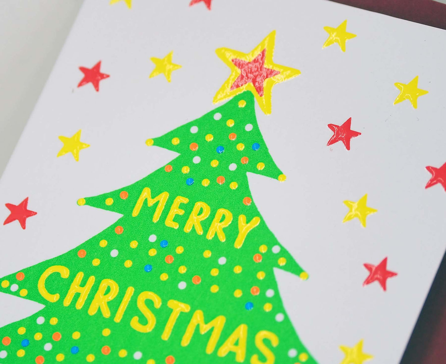Christmas Tree & Stars embossed mini Christmas card