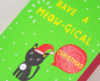 Meow-gical Christmas Cat embossed mini Christmas card