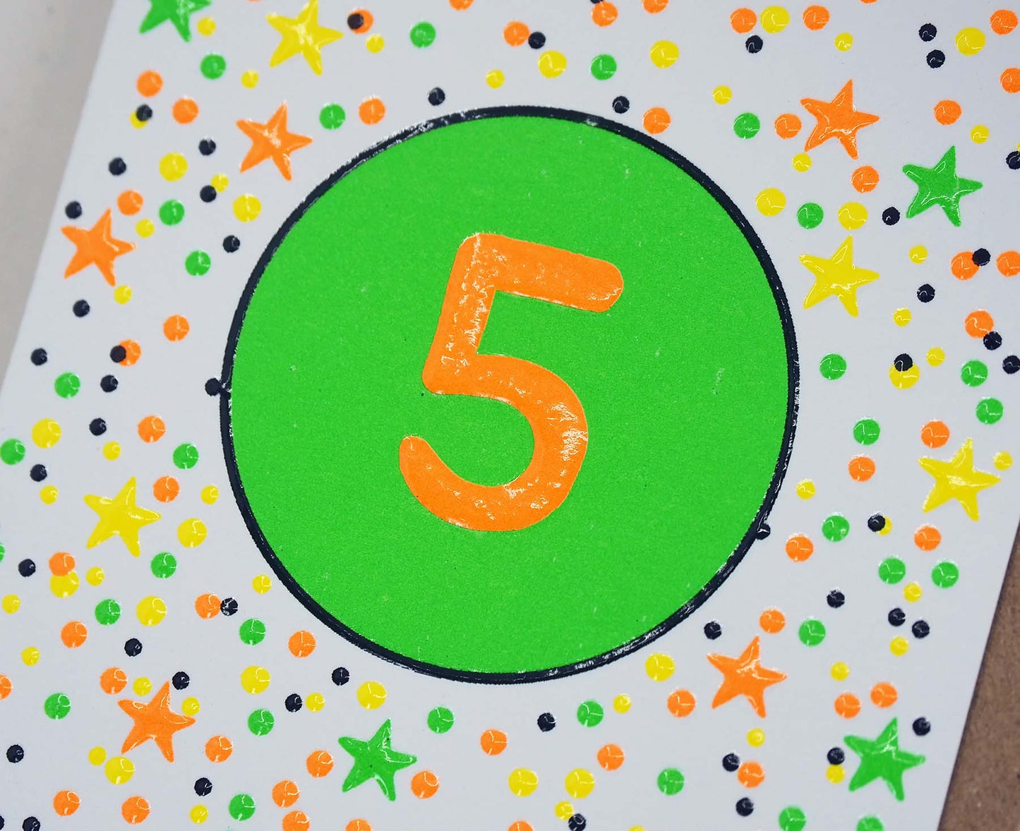 5th Birthday Neon embossed mini card