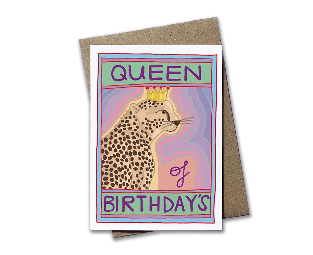 Queen of Birthdays Leopardess Matchbox Mini Birthday Card