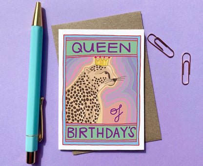 Queen of Birthdays Leopardess Matchbox Mini Birthday Card