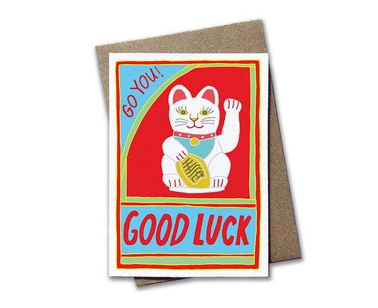 Go You! Lucky Cat Matchbox Mini Good Luck Card