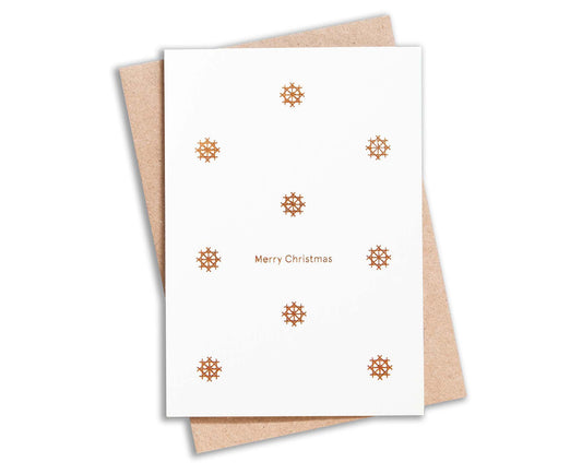 Merry Christmas Snowflake Motif Copper Foiled Christmas Card