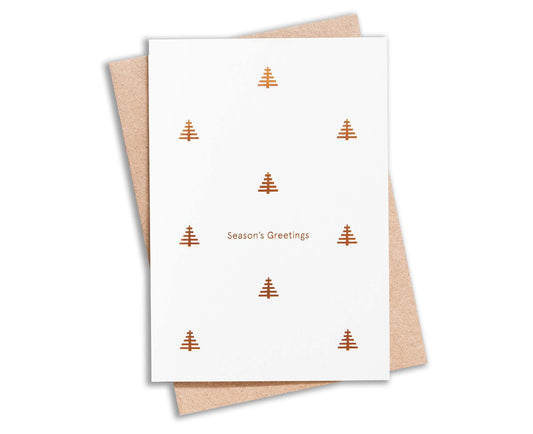 Season's Greetings Tree Motif Copper Foiled Christmas Card