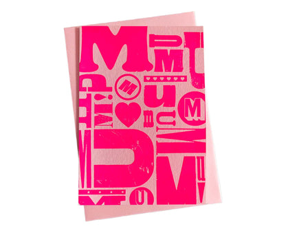 Pink Mum on Pink Letterpress Mother's Day Card