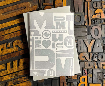 Silver Mum on White Letterpress Mother's Day Card