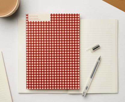 A5 Red Gingham Notebook - lined & plain pages