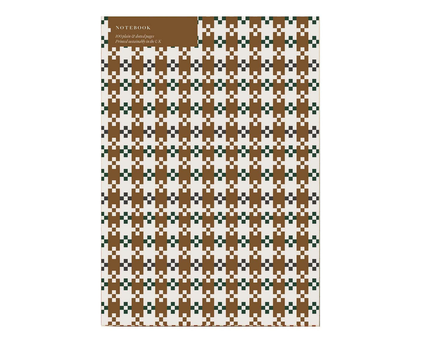 A5 Brown & Green Pixel Flower Notebook - lined & plain pages